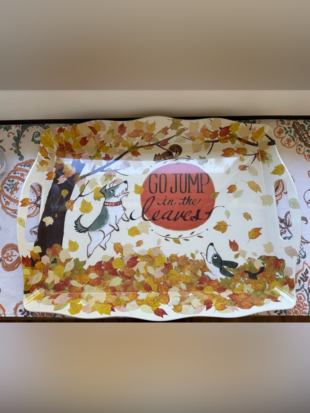 Pier 1 Go Jump in the Leaves Melamine Handled Serving Tray Platter